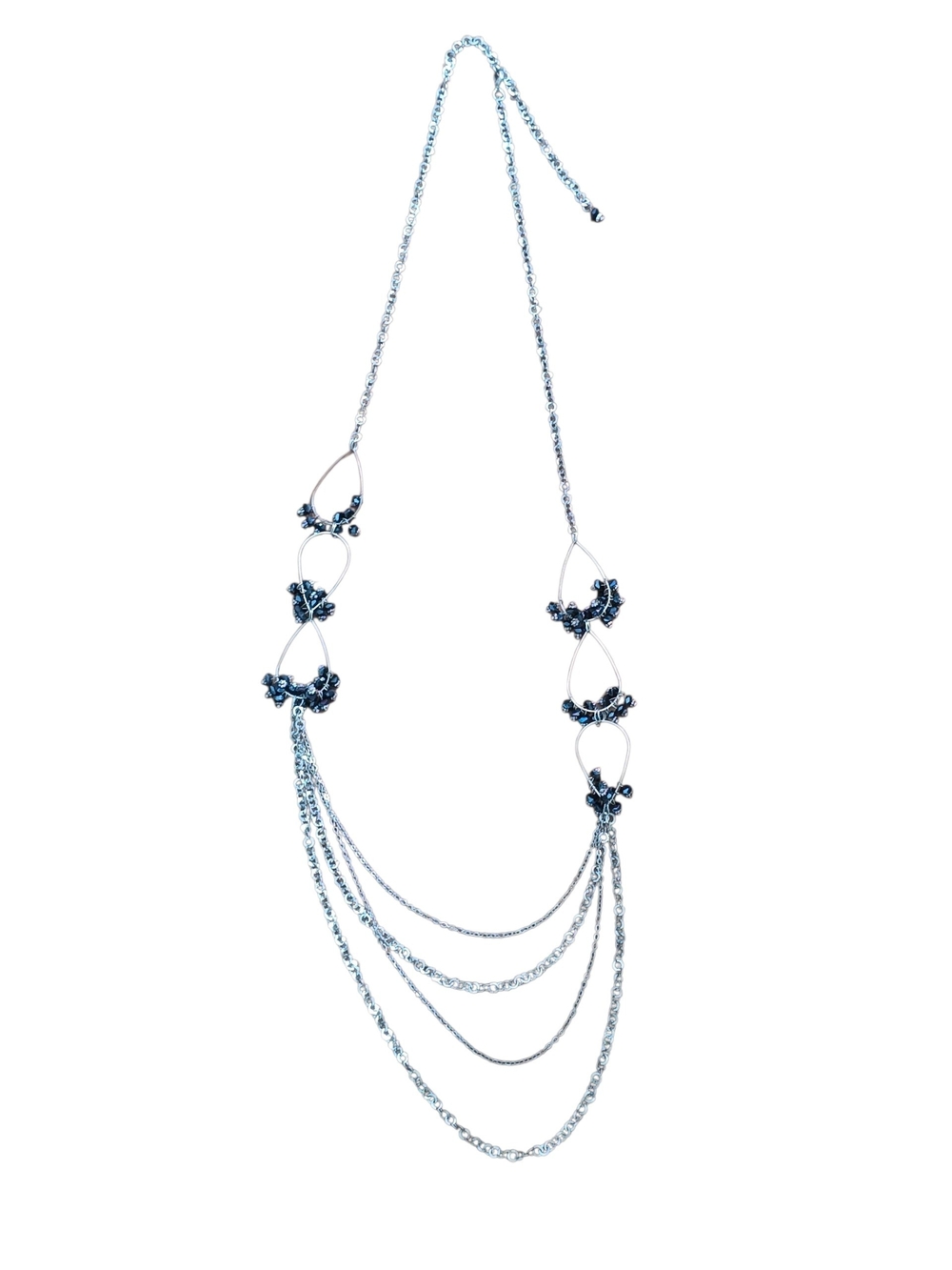 Multi-Strand Silver Necklace with Black Bead Accents